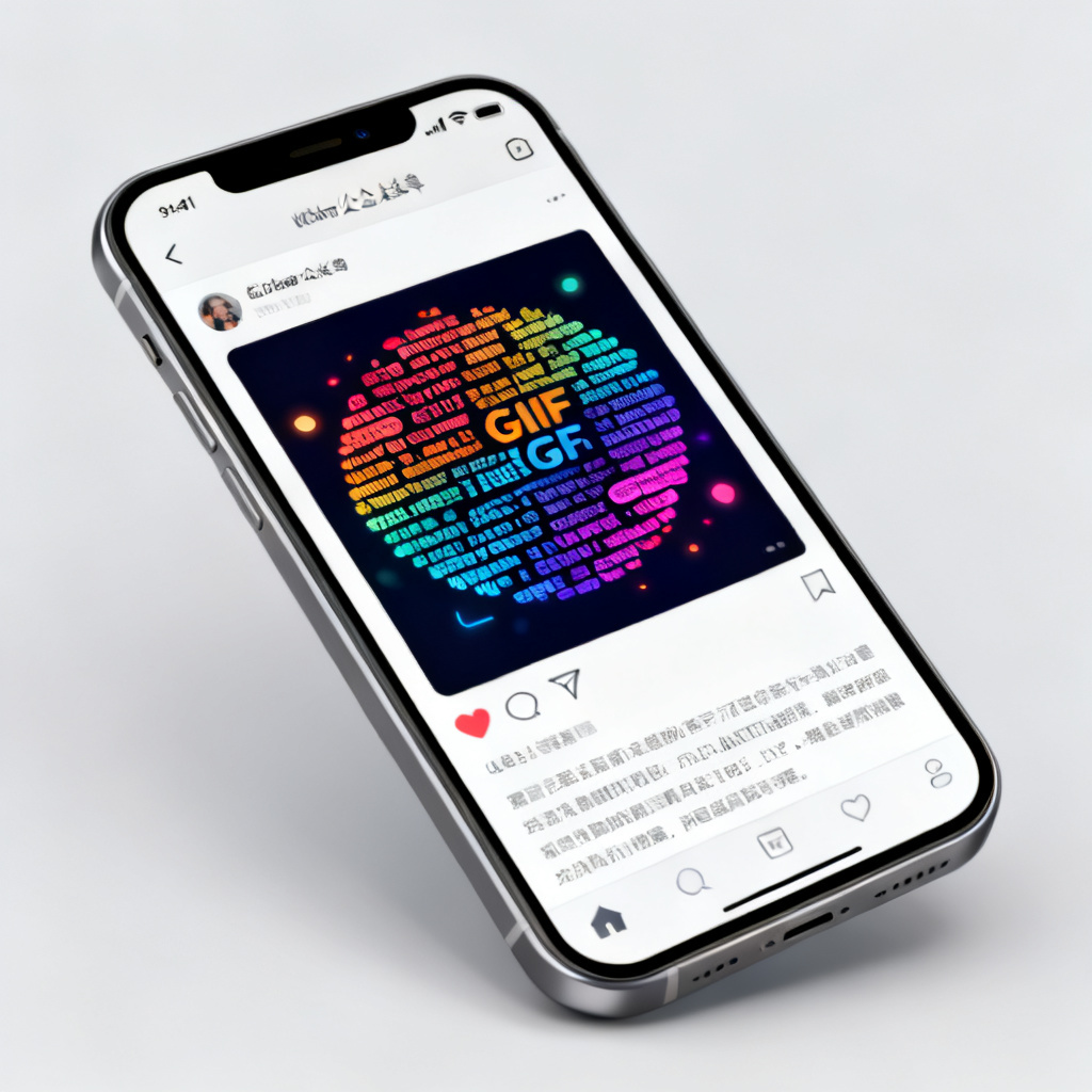 Smartphone screen displaying a colorful animated word cloud GIF on a WeChat public account article, clean UI, modern aesthetic.