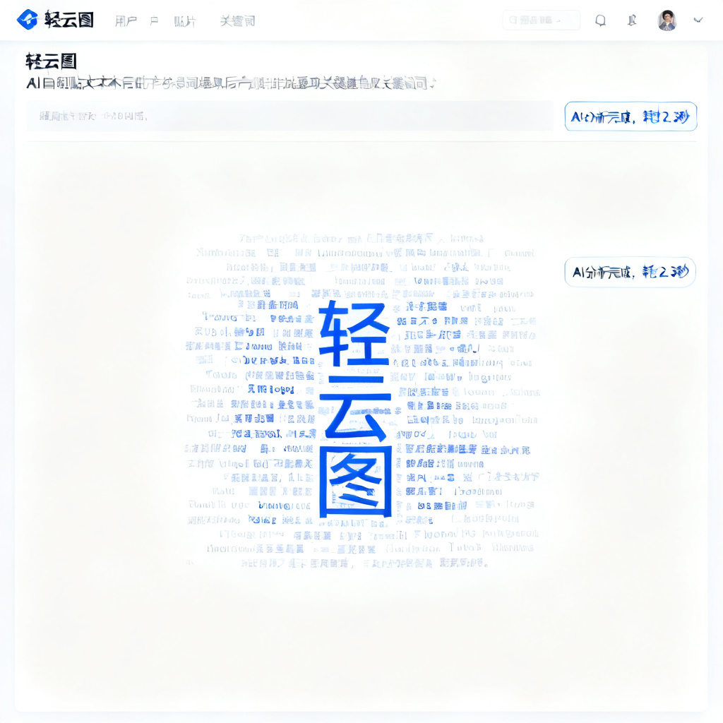 轻云图界面截图:用户粘贴文本后,AI自动提取关键词并生成词云,右侧显示“AI分析完成,耗时2.3秒”的提示