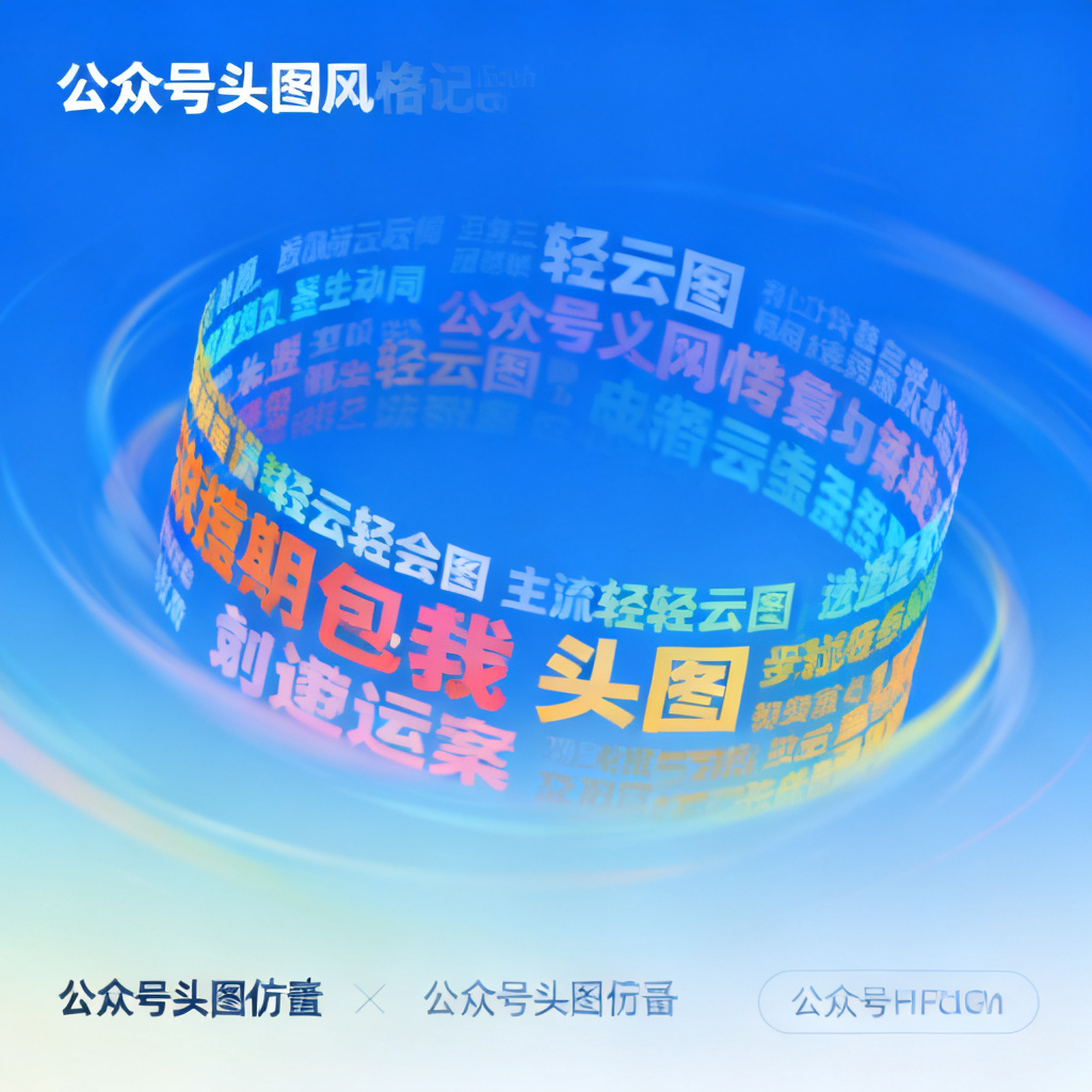 轻云图生成的动态GIF文字云，关键词在蓝色渐变背景上旋转，适用于公众号头图