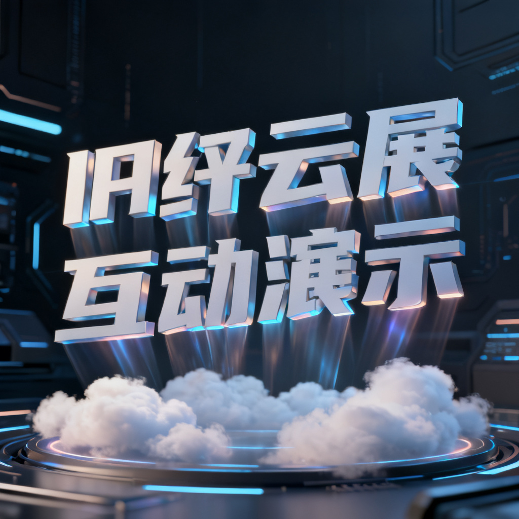 轻云图生成的3D文字云模型，文字呈立体悬浮状态，带有动态光影效果，可嵌入PPT进行互动演示，背景为深色科技风
