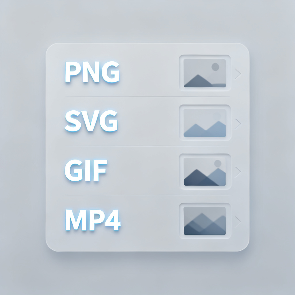 轻云图导出格式选择界面，高亮显示PNG、SVG、GIF、MP4选项，周围有缩略图示例