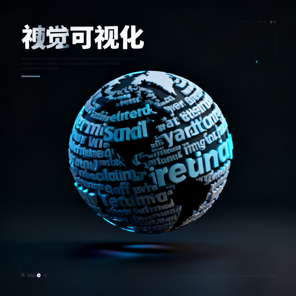 A 3D word cloud in the shape of a globe, rotating with subtle animation, embedded in a professional PowerPoint slide with a dark background and futuristic typography.