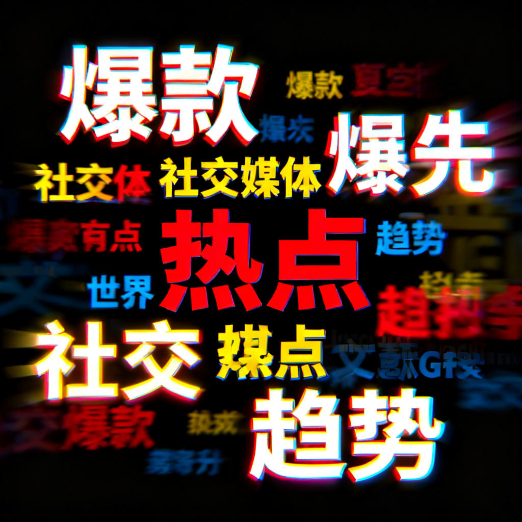 社交媒体文字云，GIF动图，关键词“爆款”“热点”“趋势”，色彩鲜艳，动画闪烁