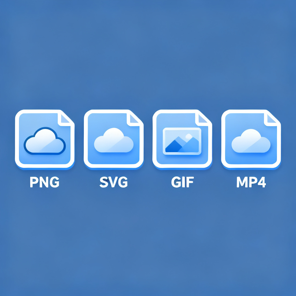 不同输出格式的图标排列，包括PNG、SVG、GIF、MP4，突出轻云图的多场景适配