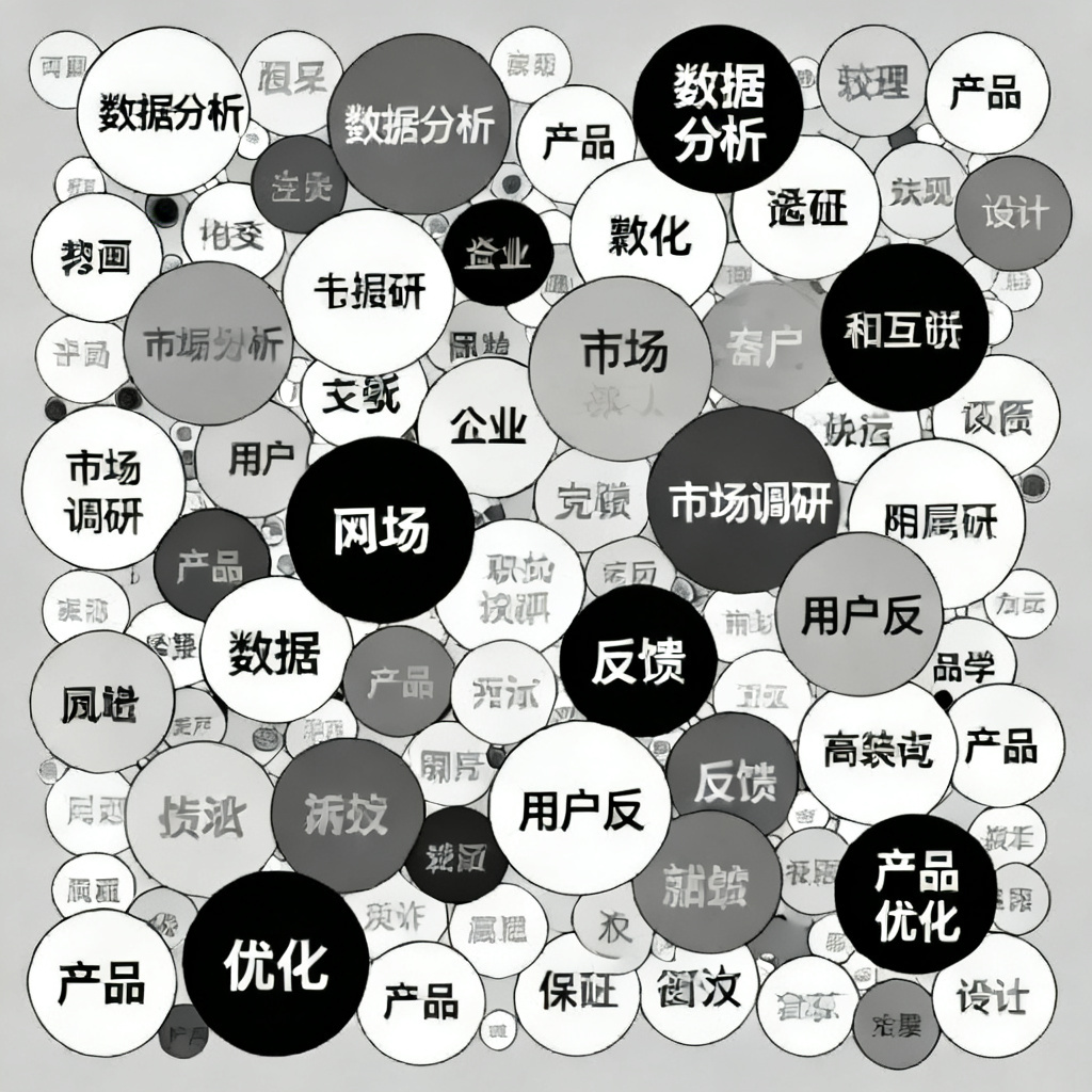 传统词云工具的平面设计，颜色单调，形状无创意，文字堆砌密集