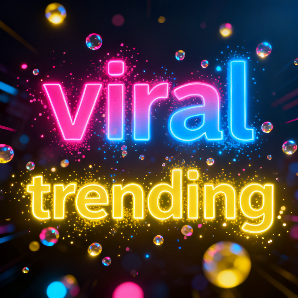 A dynamic GIF word cloud with particle effects, displaying keywords like "viral" and "trending" for social media use.