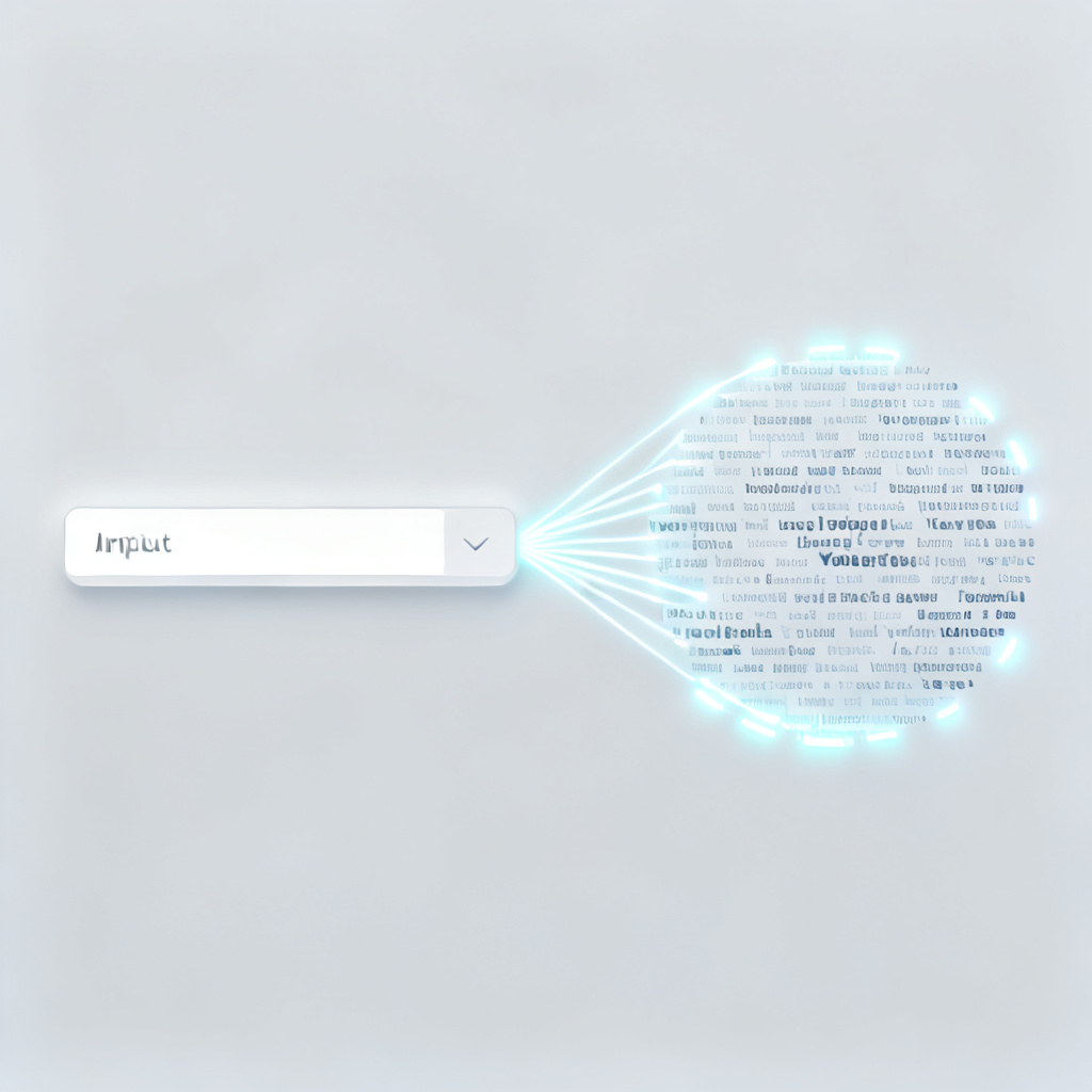 A sleek interface showing text being pasted and automatically transforming into a clean word cloud, glowing lines connecting input to output, minimalist design