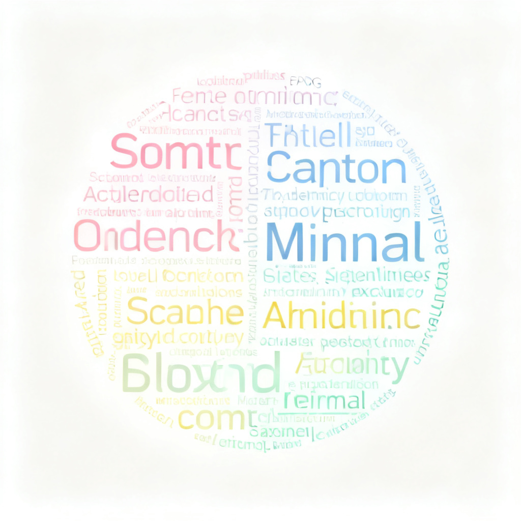 A high-resolution PNG word cloud exported from Qingyuntu, featuring a minimalist design with keywords arranged in a circle, using custom fonts and a pastel color palette, suitable for academic poster presentations