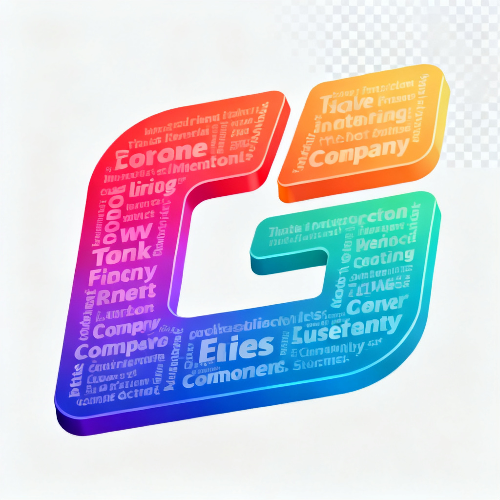 A customizable word cloud shaped like a company logo, with vibrant gradient colors and a transparent background, ready for web integration