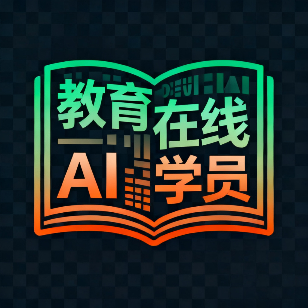 透明底SVG格式文字云，关键词“教育”“在线”“学员”“AI”以无衬线字体排列，形状为书本打开样式，文字颜色使用渐变绿与橙色，背景完全透明，可直接叠加在深色网页或海报上
