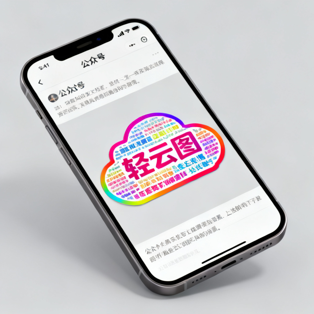 手机屏幕显示一篇公众号文章，配图是轻云图生成的文字云，形状为品牌Logo，颜色鲜艳，吸引眼球