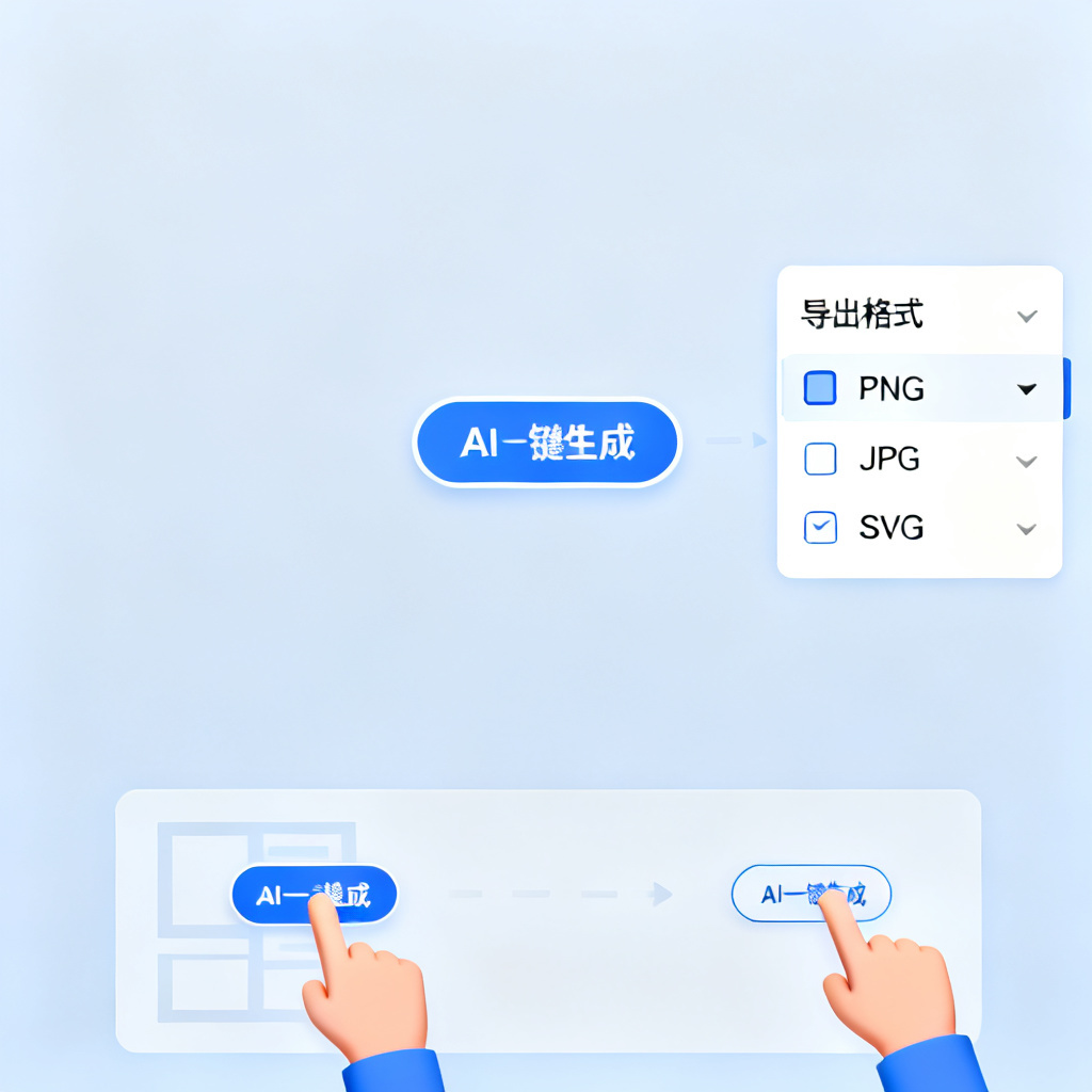 轻云图界面，AI一键生成按钮，导出格式列表，用户操作演示