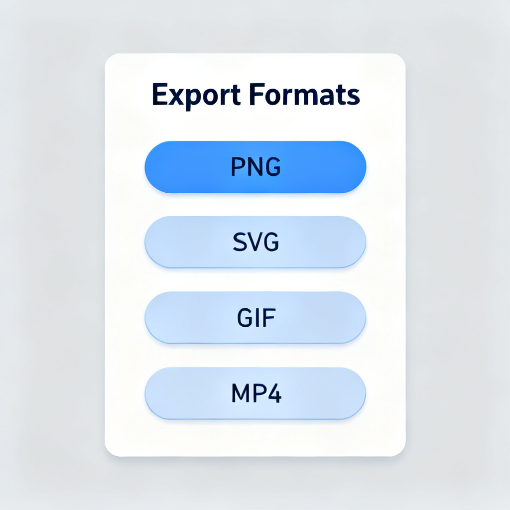 A screenshot showing multiple export format options like PNG, SVG, GIF, and MP4 for a word cloud tool interface