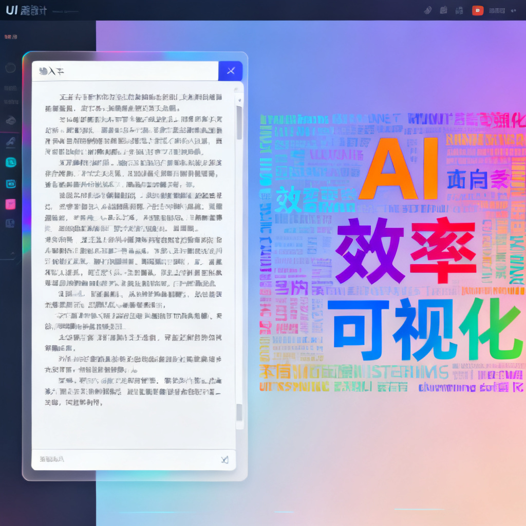 一个用户界面显示轻云图AI自动提取关键词的过程，输入文本框中有长段中文文本，右侧即时生成彩色词云，突出关键词如“AI”、“效率”、“可视化”