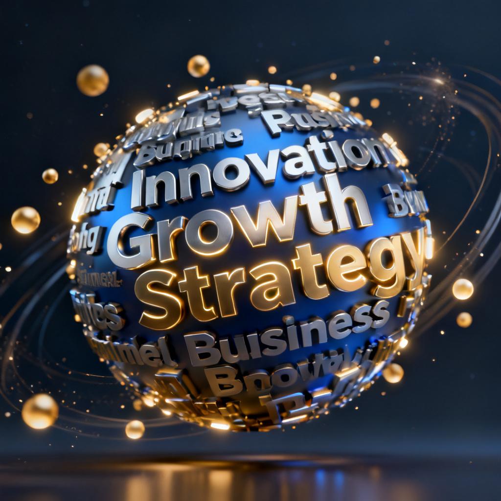 A stunning 3D word cloud with dynamic animation effects, rotating in space with glowing text particles, suitable for a high-end business presentation.