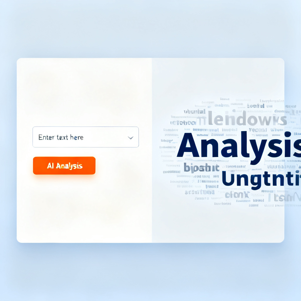 An interface screenshot of an AI tool, showing a text input box on the left and a generated word cloud on the right, with "AI Analysis" button highlighted