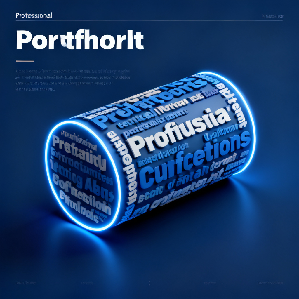 A professional 3D word cloud embedded in a PowerPoint slide, with keywords arranged in a cylindrical shape, glowing edges, and a dark blue background
